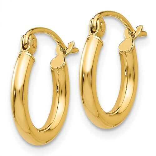 14K Yellow Gold Polished 2x12mm Lightweight Tube Hoop Earrings