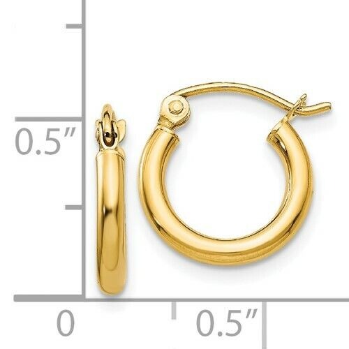 14K Yellow Gold Polished 2x12mm Lightweight Tube Hoop Earrings
