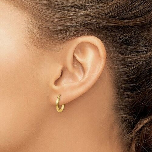 14K Yellow Gold Polished 2x12mm Lightweight Tube Hoop Earrings