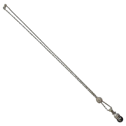 Luxury Black Pearl & Diamond Pendant Necklace 14k White Gold Cable Chain