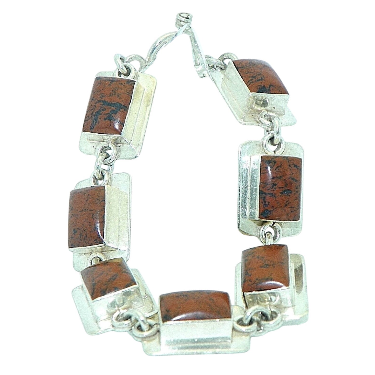 Jasper Bracelet 8"  .925 Sterling Silver Rectangle Design 41.2g Handmade Artisan Jewelry