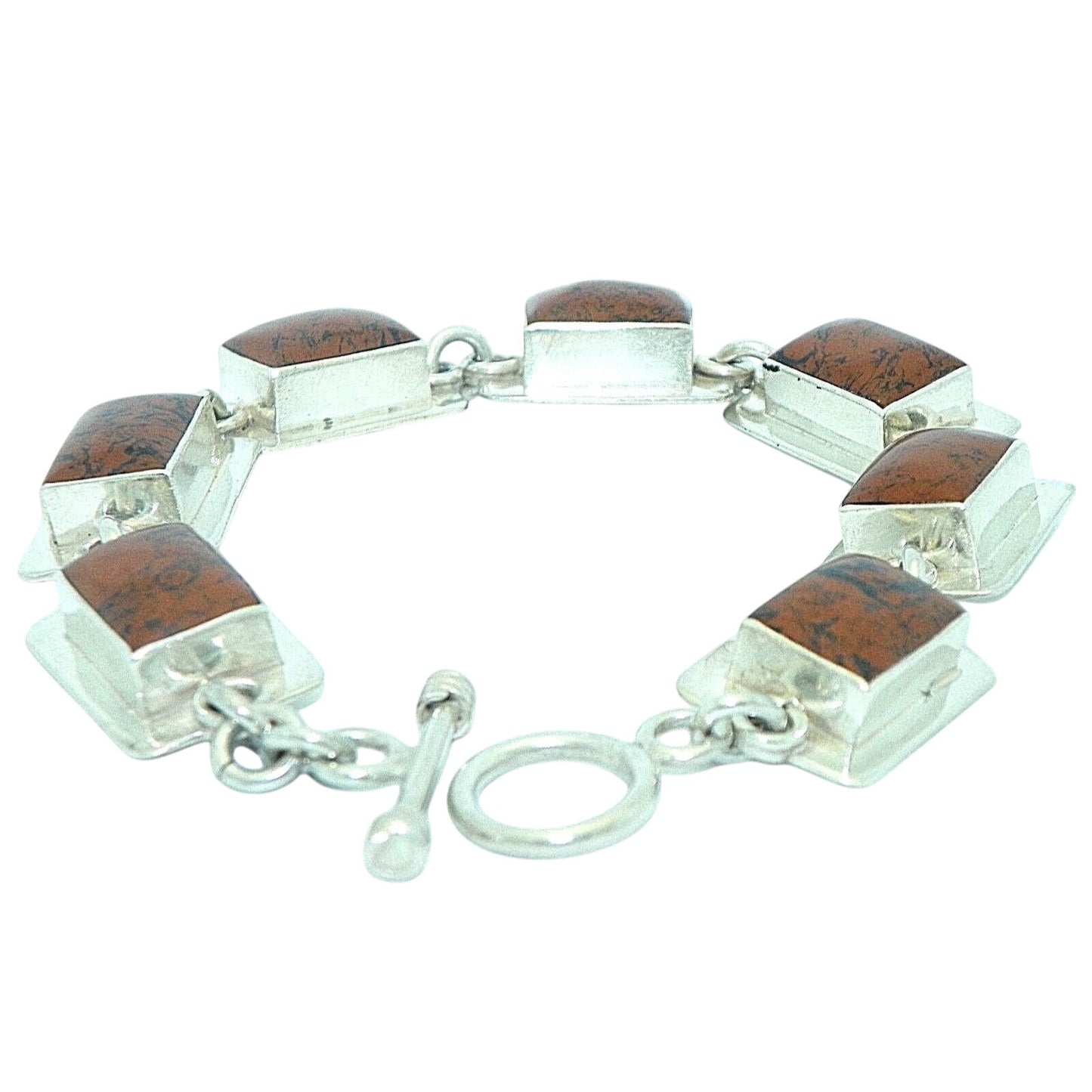 Jasper Bracelet 8"  .925 Sterling Silver Rectangle Design 41.2g Handmade Artisan Jewelry