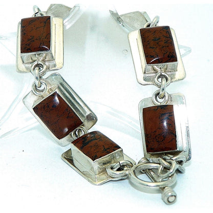 Jasper Bracelet 8"  .925 Sterling Silver Rectangle Design 41.2g Handmade Artisan Jewelry