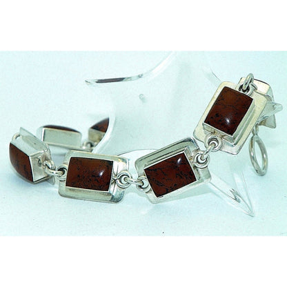 Jasper Bracelet 8"  .925 Sterling Silver Rectangle Design 41.2g Handmade Artisan Jewelry