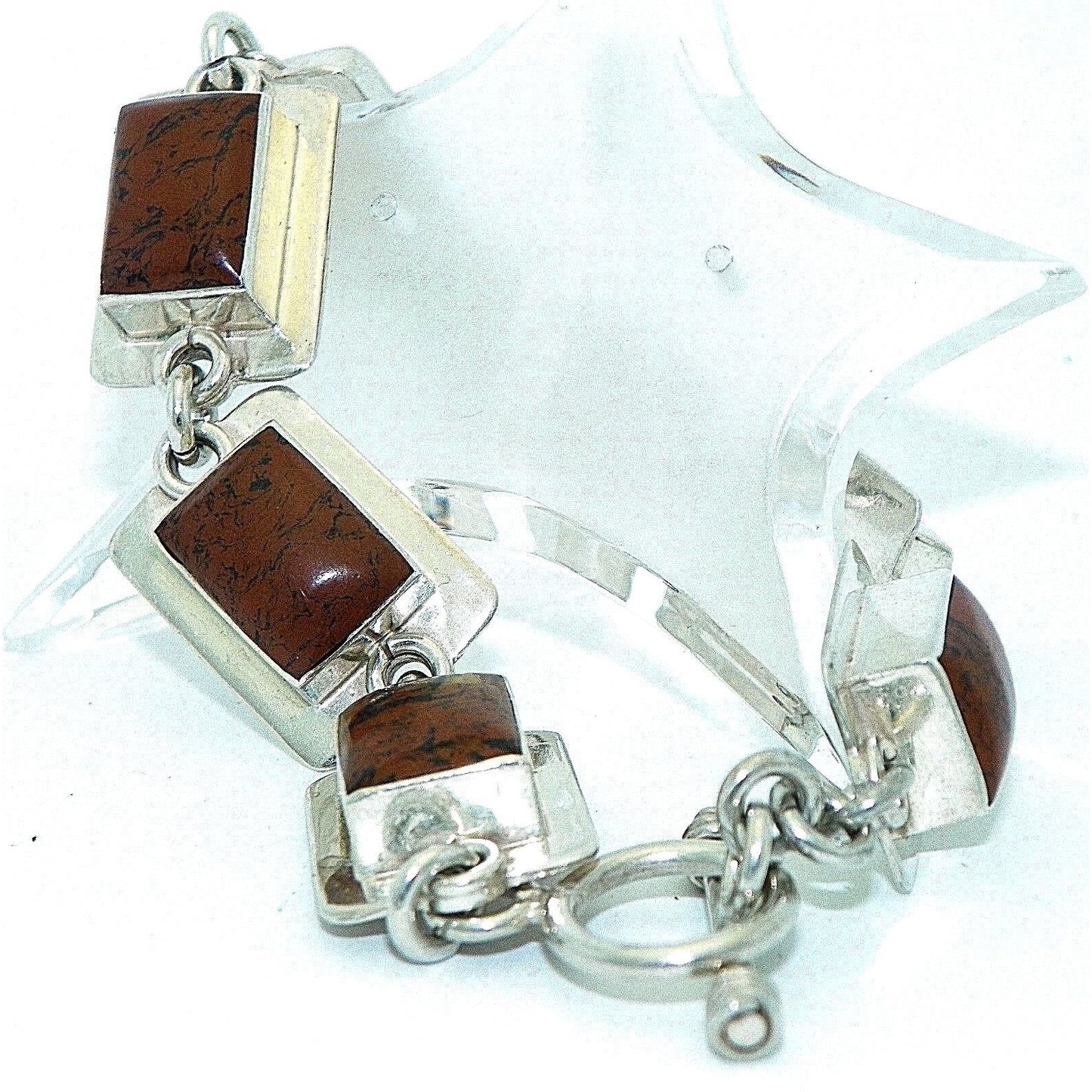 Jasper Bracelet 8"  .925 Sterling Silver Rectangle Design 41.2g Handmade Artisan Jewelry