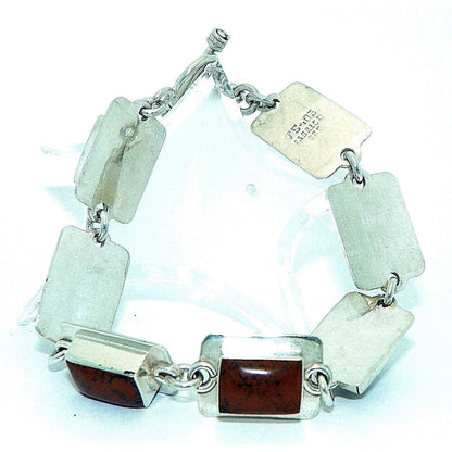 Jasper Bracelet 8"  .925 Sterling Silver Rectangle Design 41.2g Handmade Artisan Jewelry