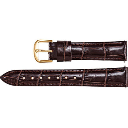 Ladies 12mm Regular Brown Leather Alligator Grain Padded Strap Band