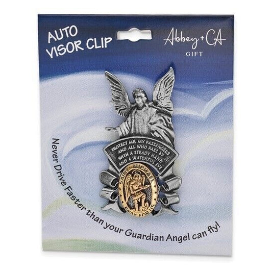 Pewter Finish and Gold-tone St Michael and Guardian Angel Visor Clip