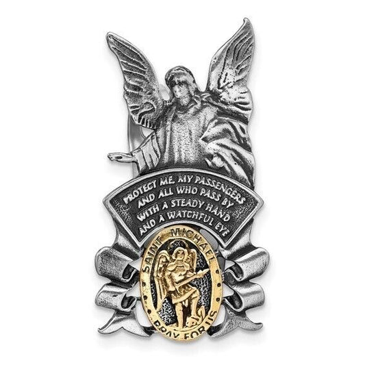 Pewter Finish and Gold-tone St Michael and Guardian Angel Visor Clip