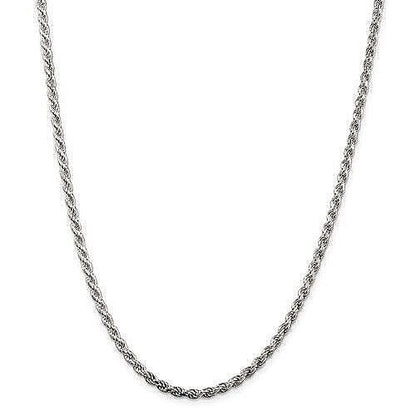 3mm Rope Chain Necklace 20" Long Solid .925 Sterling Silver