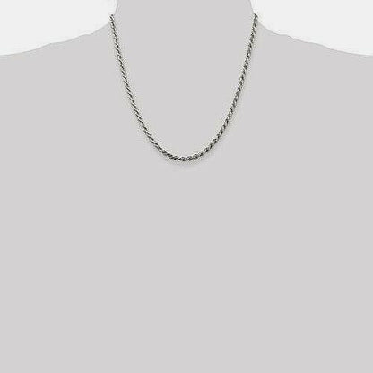 3mm Rope Chain Necklace 20" Long Solid .925 Sterling Silver