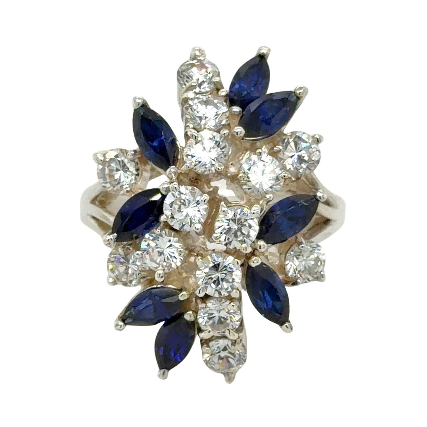 Sapphire & CZ Sterling Silver Cocktail Ring 5.8g Size 6.25