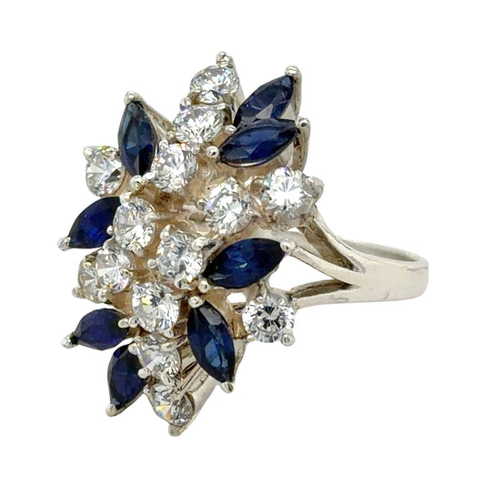 Sapphire & CZ Sterling Silver Cocktail Ring 5.8g Size 6.25