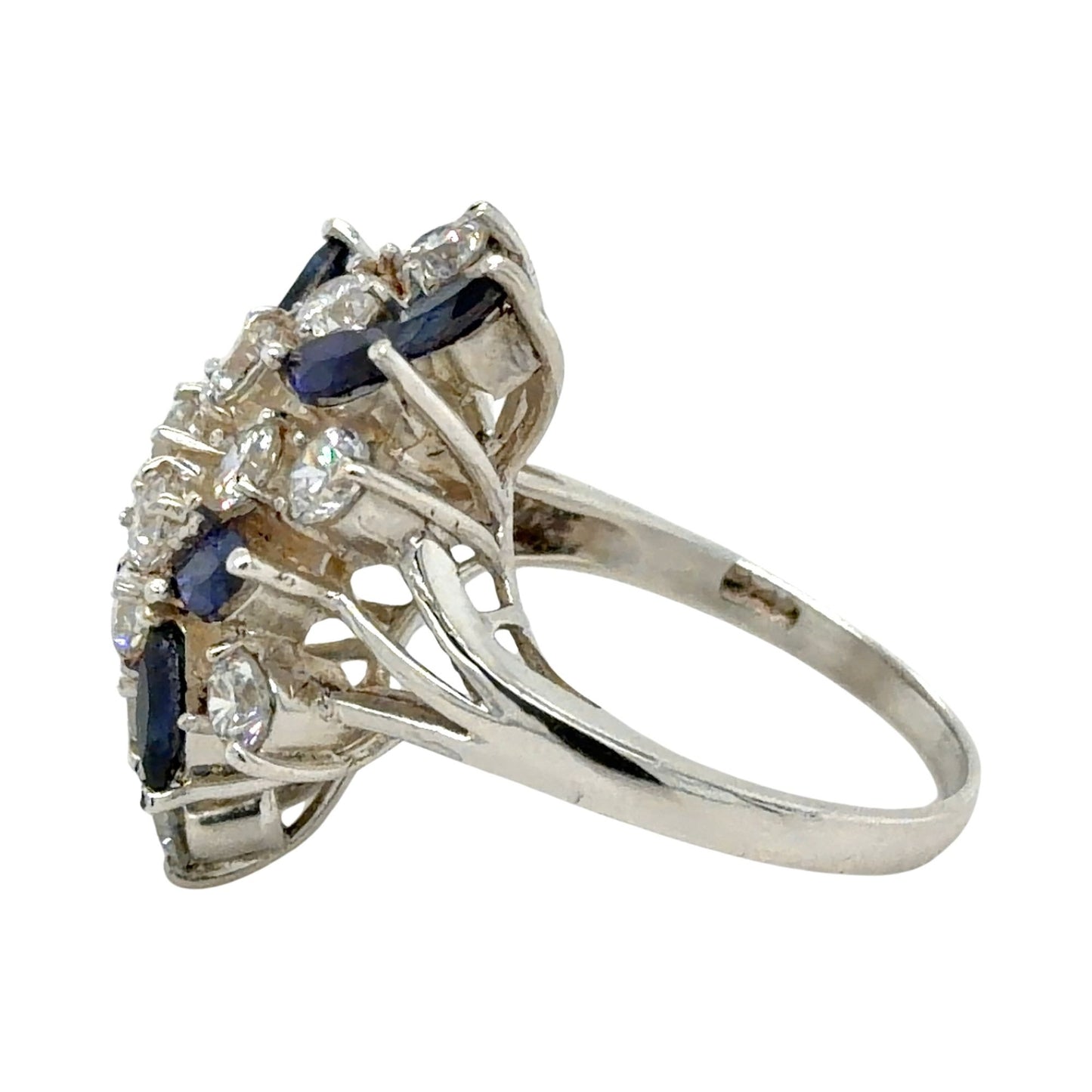 Sapphire & CZ Sterling Silver Cocktail Ring 5.8g Size 6.25