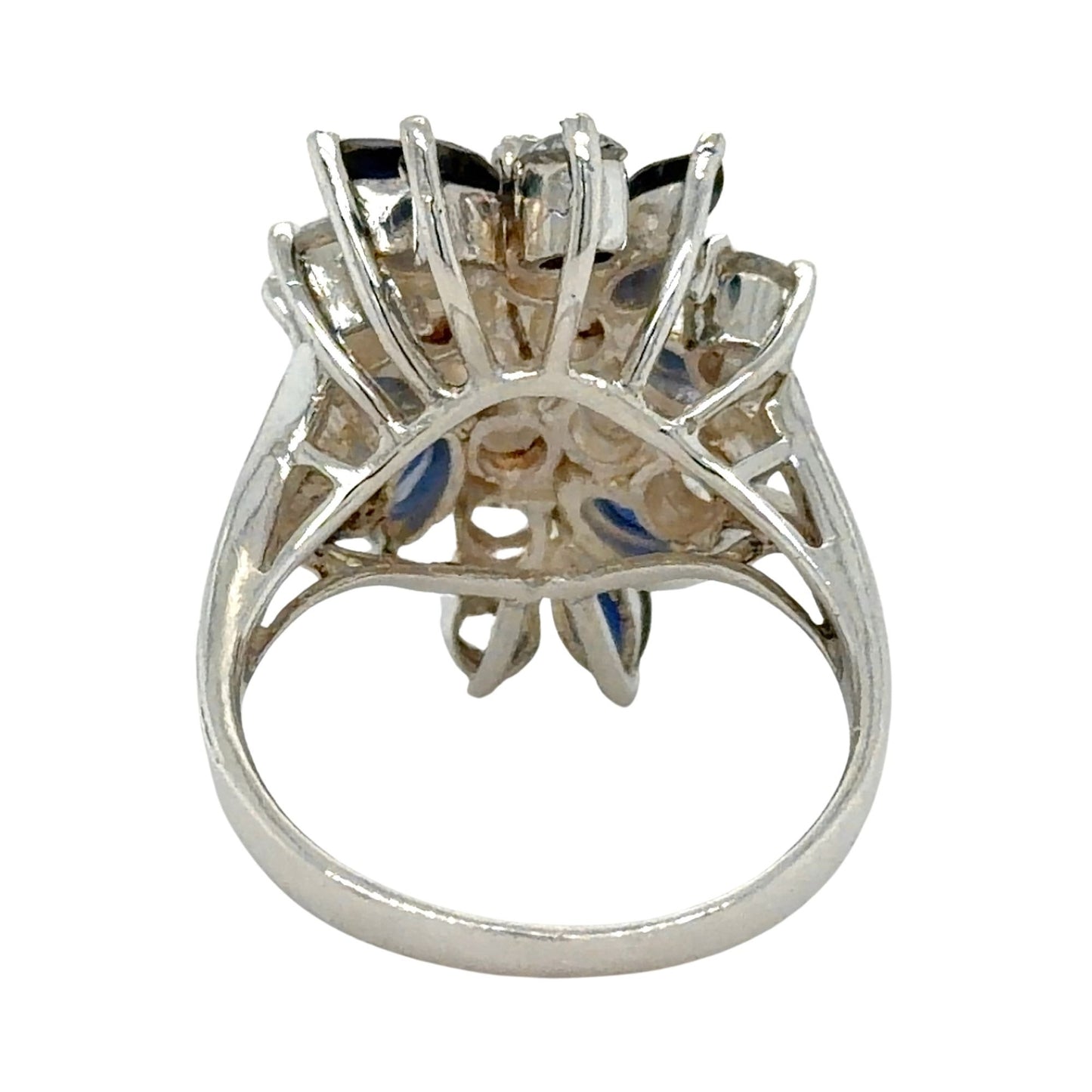Sapphire & CZ Sterling Silver Cocktail Ring 5.8g Size 6.25