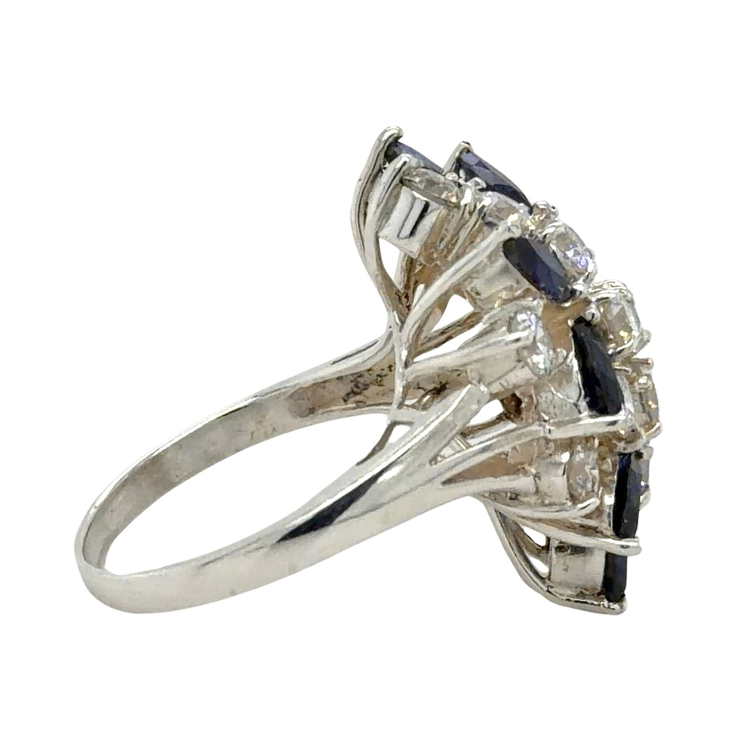 Sapphire & CZ Sterling Silver Cocktail Ring 5.8g Size 6.25