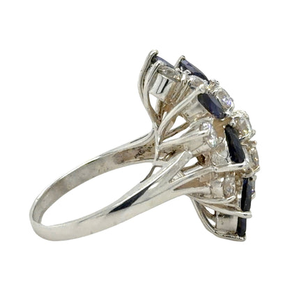 Sapphire & CZ Sterling Silver Cocktail Ring 5.8g Size 6.25