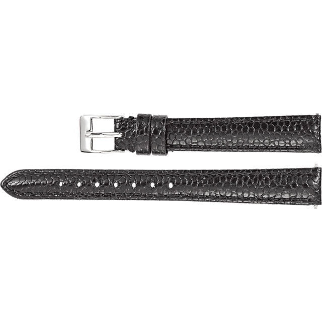 Ladies 14mm R Black Leather Lizard Grain Calfskin Padded Watch Strap Band