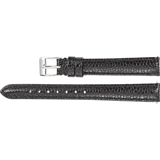 Ladies 14mm R Black Leather Lizard Grain Calfskin Padded Watch Strap Band