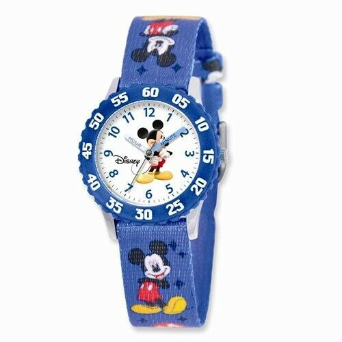 Disney Kids Mickey Mouse Watch Blue Printed Fabric Band Time Teacher Watch