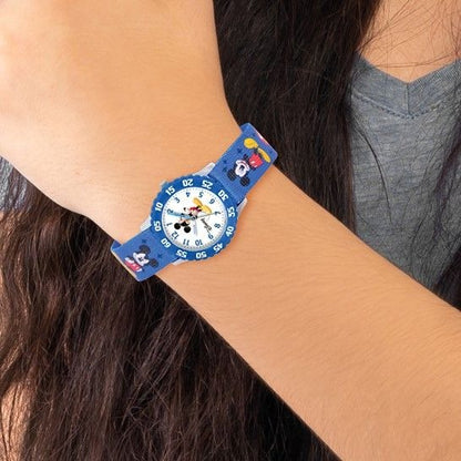 Disney Kids Mickey Mouse Watch Blue Printed Fabric Band Time Teacher Watch