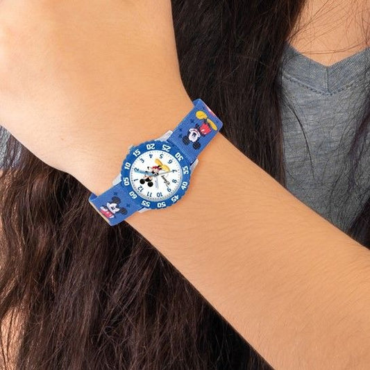 Disney Kids Mickey Mouse Watch Blue Printed Fabric Band Time Teacher Watch
