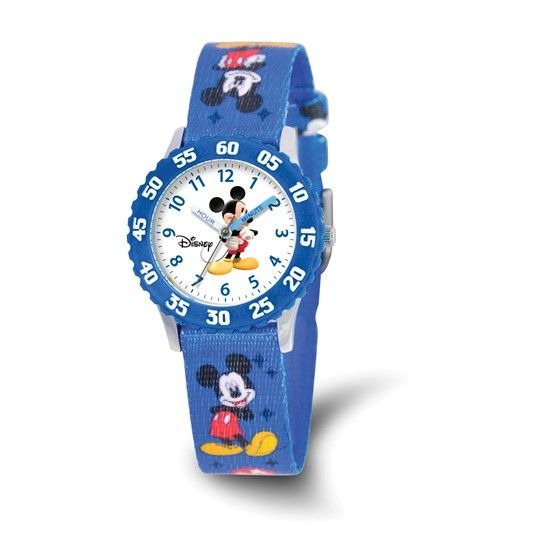 Disney Kids Mickey Mouse Watch Blue Printed Fabric Band Time Teacher Watch