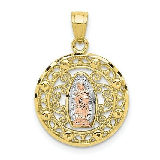 10k Two-tone Gold with White Rhodium Our Lady of Guadalupe Pendant