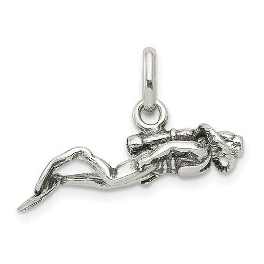 Sterling Silver Scuba Diver Charm Pendant