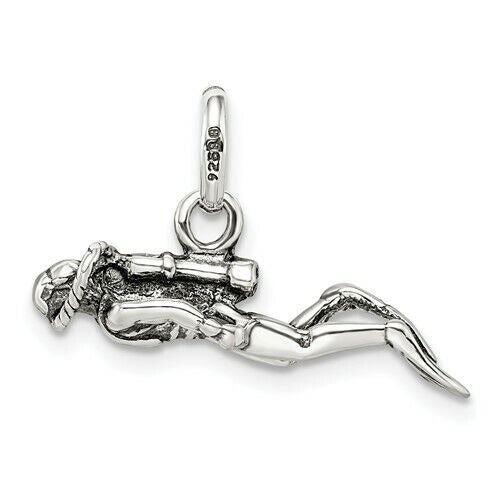 Sterling Silver Scuba Diver Charm Pendant