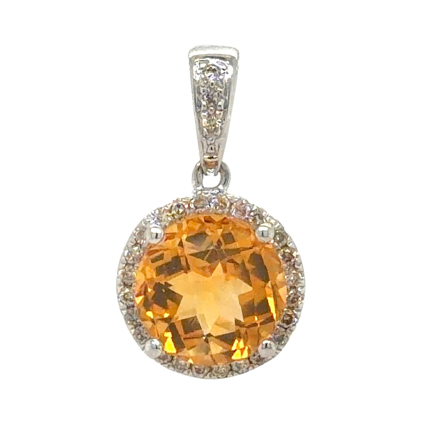 Citrine & Diamond 14k White Gold Pendant 1.6g