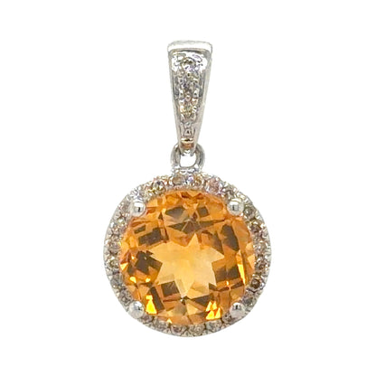 Citrine & Diamond 14k White Gold Pendant 1.6g