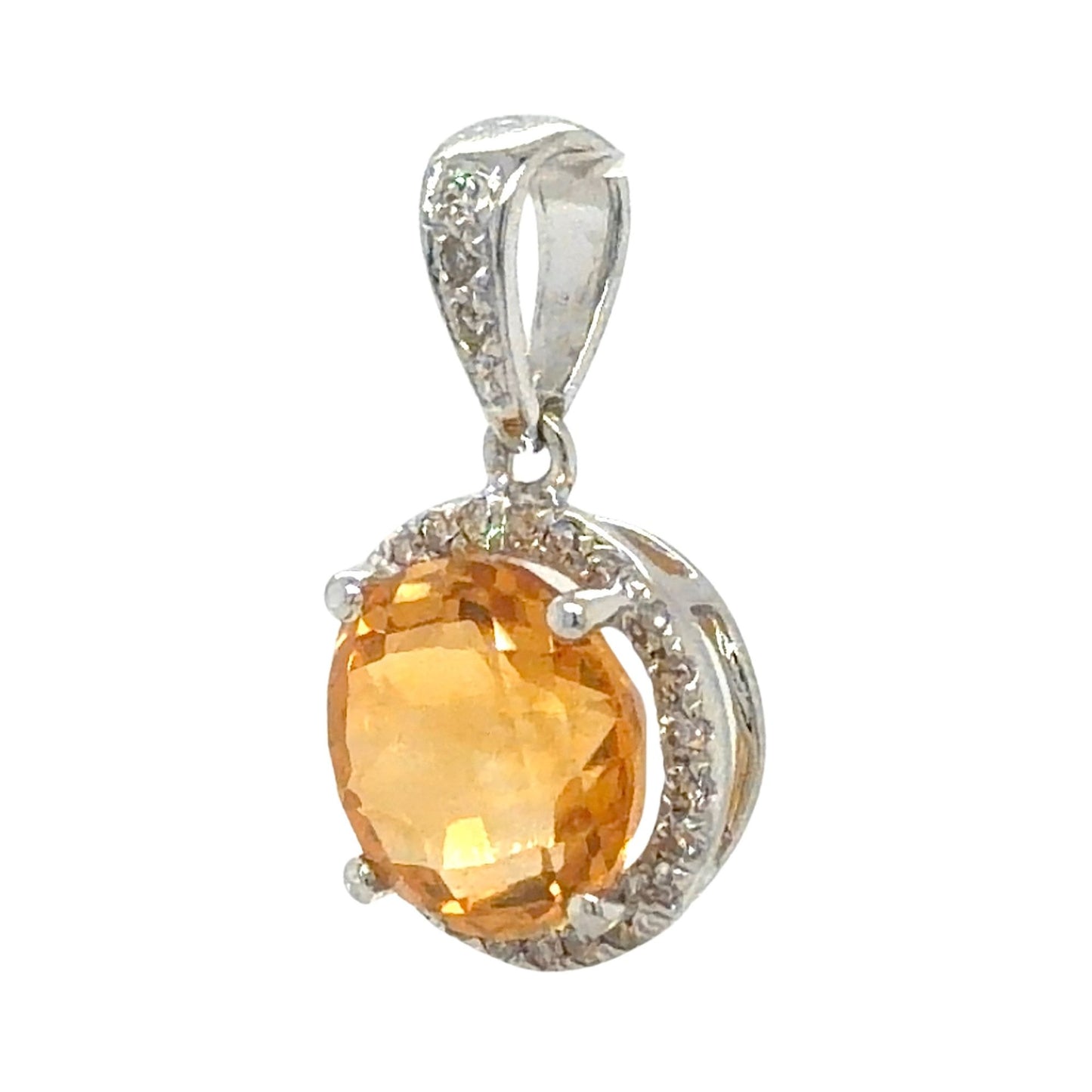 Citrine & Diamond 14k White Gold Pendant 1.6g