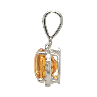 Citrine & Diamond 14k White Gold Pendant 1.6g