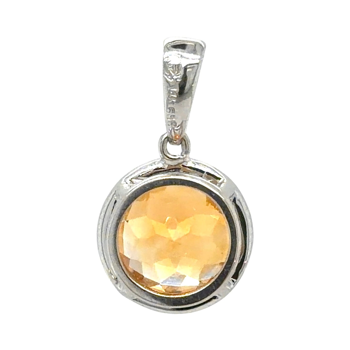 Citrine & Diamond 14k White Gold Pendant 1.6g
