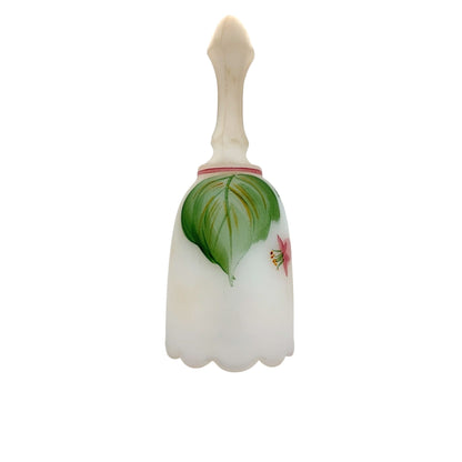 Vintage Fenton Hand-Painted White Satin Bell Floral Design & Scalloped Edge Signed