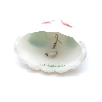 Vintage Fenton Hand-Painted White Satin Bell Floral Design & Scalloped Edge Signed