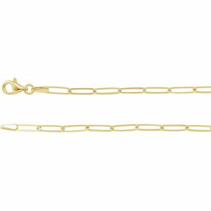 14K Yellow Gold 2.6 mm Elongated Paperclip Link 18 inch Chain