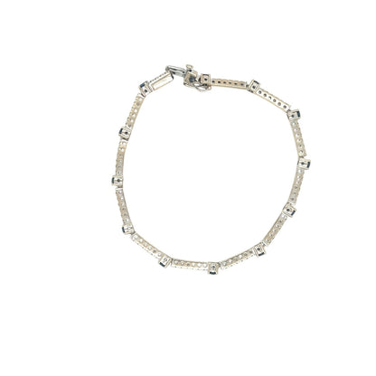 14k White Gold Tennis Bracelet With 1+ Ctw Diamonds & Blue Sapphires 7.25" 8.6g