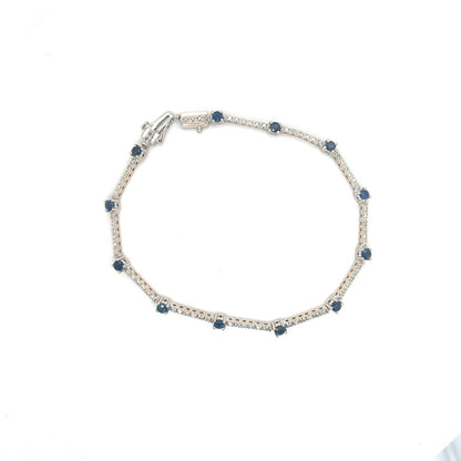 14k White Gold Tennis Bracelet With 1+ Ctw Diamonds & Blue Sapphires 7.25" 8.6g