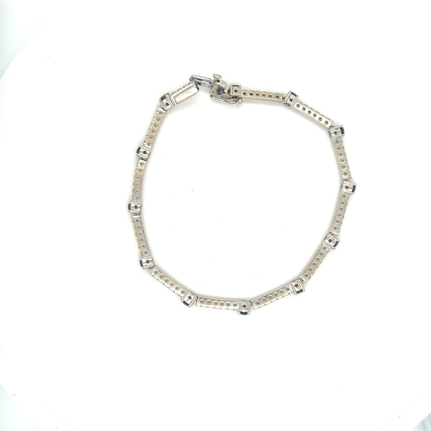14k White Gold Tennis Bracelet With 1+ Ctw Diamonds & Blue Sapphires 7.25" 8.6g