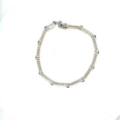 14k White Gold Tennis Bracelet With 1+ Ctw Diamonds & Blue Sapphires 7.25" 8.6g
