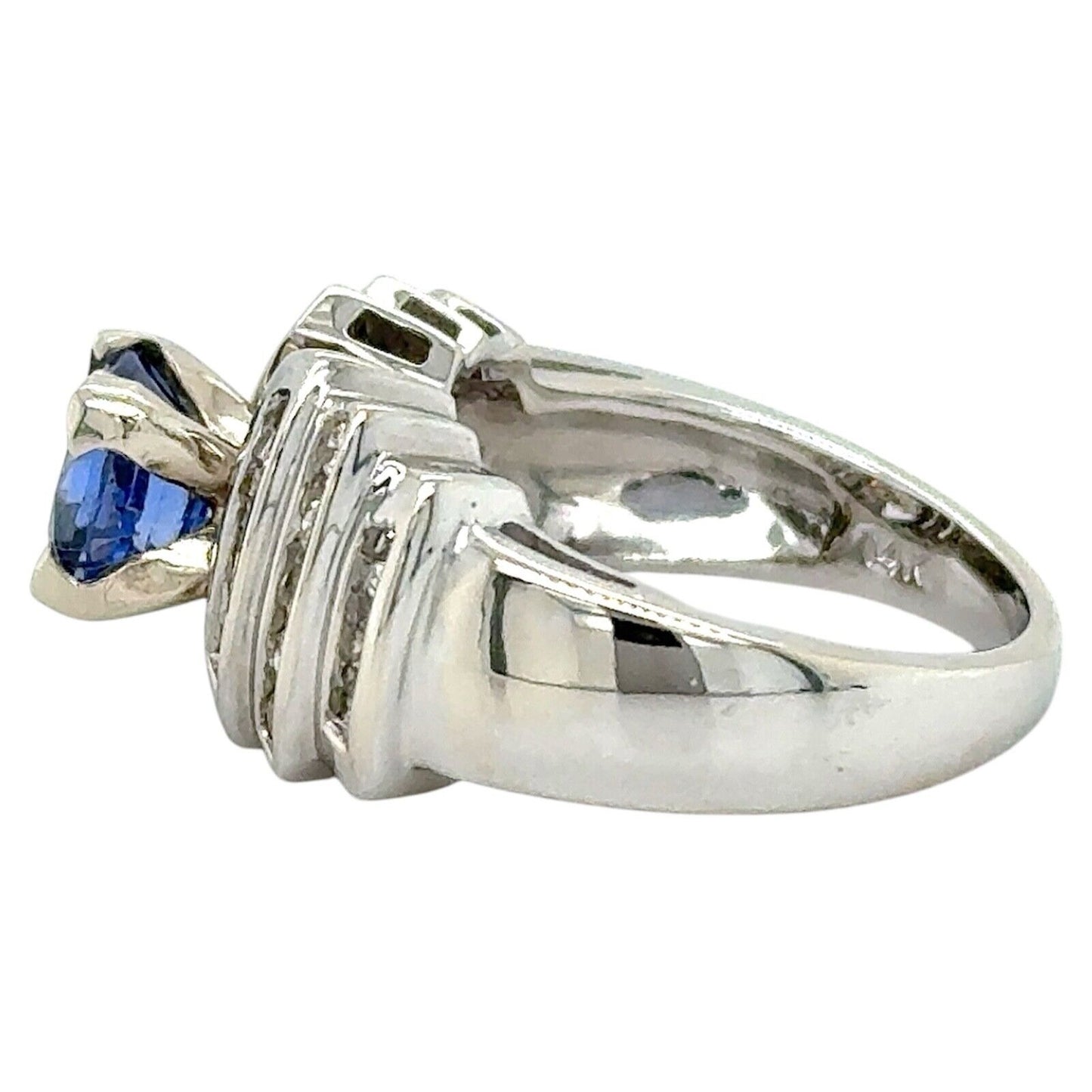 2ctw Sapphire Solitaire with Diamond Accents 14k White Gold Ring 9.1g Size 6.75