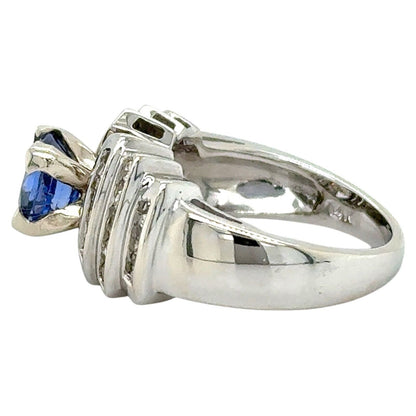 2ctw Sapphire Solitaire with Diamond Accents 14k White Gold Ring 9.1g Size 6.75