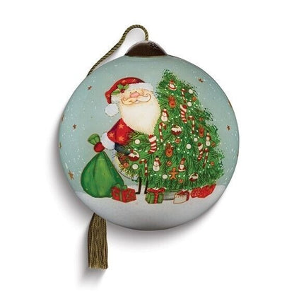 Ne'Qwa Art Santa Surprise by Karen Tye Bentley Hand-painted Glass Ornament
