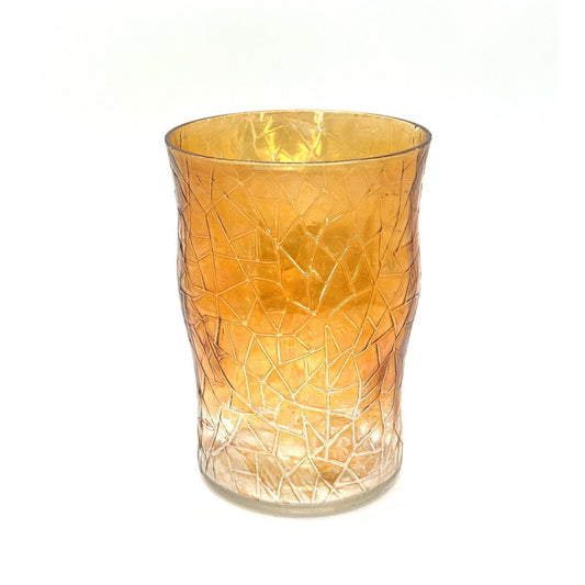 Vintage Carnival Glass Crackle Tumbler Marigold Orange Iridescent Water Cup 4.5" Tall