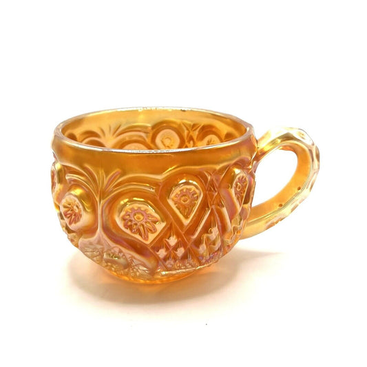 Vintage Carnival Glass Cup Iridescent Marigold Diamond Pattern With Handle