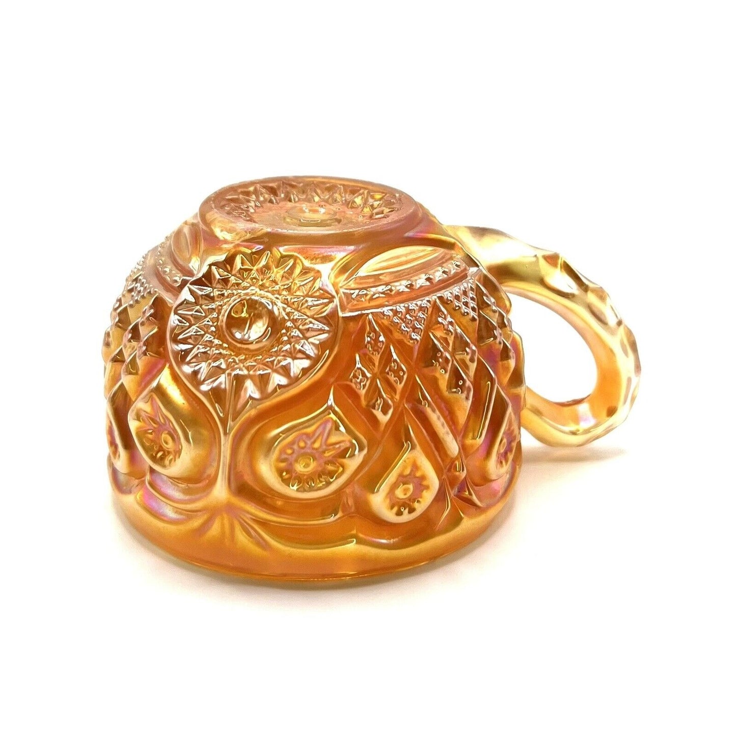 Vintage Carnival Glass Cup Iridescent Marigold Diamond Pattern With Handle