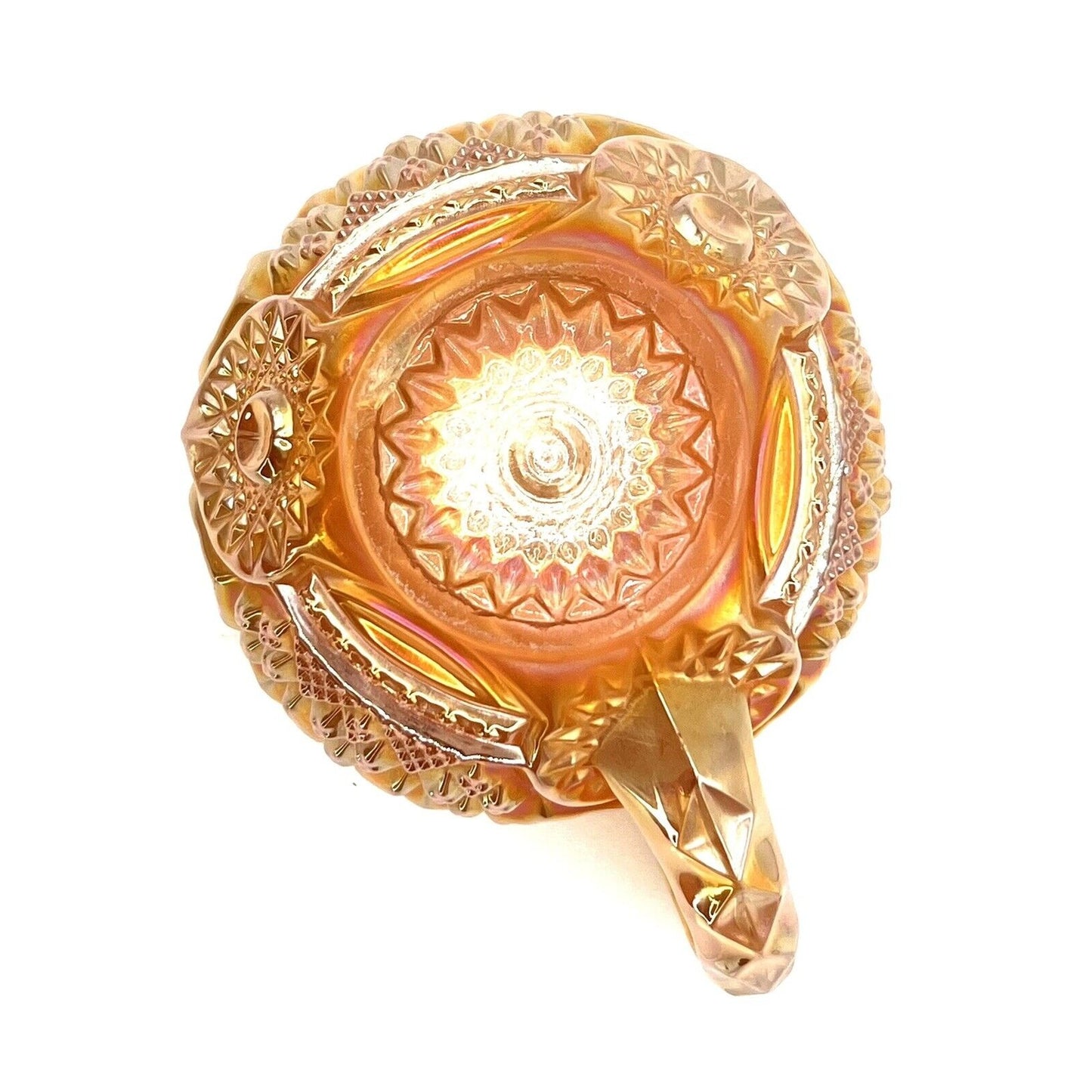 Vintage Carnival Glass Cup Iridescent Marigold Diamond Pattern With Handle