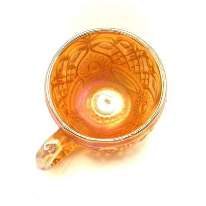 Vintage Carnival Glass Cup Iridescent Marigold Diamond Pattern With Handle